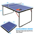 Midsize Table Tennis Table Set, Indoor Outdoor Ping Pong Table for Adults Kids, Foldable & Portable Table Tennis Table with Net, 2 Table Tennis Paddles and 3 Balls