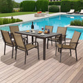 7-Piece Outdoor Dining Table Set, Patio Dining Table Set for 6, Patio Furniture Outdoor Table and Textilene Chairs, HDPE Tabletop, Reinforced Frame, Brown