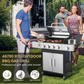 Seizeen 4 Burner Outdoor BBQ Grill with Side Burner, 46,790BTU Propane Gas Grill Stainless Steel, 2-IN-1 Enameled Cast Iron Grid & Frying Plate, High Lid, for Patio and Garden Cooking