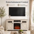 Seizeen Fireplace TV Stand for 60'' TV, 55''L Entertainment Center TV Cabinet, Farmhouse Media Console W/Large Storage, Remote Control for Fireplace, Infrared Heater & Virtual Flame, Gray Wash