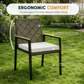 Outdoor Dining Set, 5-piece Outdoor Patio Furniture Table and Chairs Cushioned, Hollow Rattan Dining Table Set for 4, Bold Metal Frame, Acacia Woodtop, Umbrella Hole