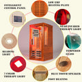 Seizeen Infrared Sauna with Beaty Lamps, 1-Person Indoor Dry Sauna with 7 Colors Light, Low EMF Okoume Wood Home Sauna Room 7 Carbon Crystal Heaters