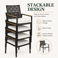 Outdoor Dining Set, 5-piece Outdoor Patio Furniture Table and Chairs Cushioned, Hollow Rattan Dining Table Set for 4, Bold Metal Frame, Acacia Woodtop, Umbrella Hole