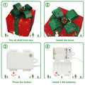 Flocked Gift Box w/Colorful Lights, 3pcs Christmas Ornaments with Berries, Branches, Pine Cones Decor, Lighted Christmas Tree Decorations for Indoor Home