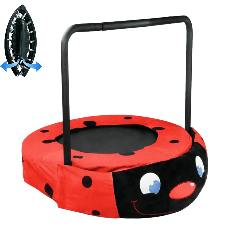 36'' Toddler Trampoline Outdoor Indoor Play, Mini Kids Trampoline with Handle, Foldable Design, Ladybug Pattern