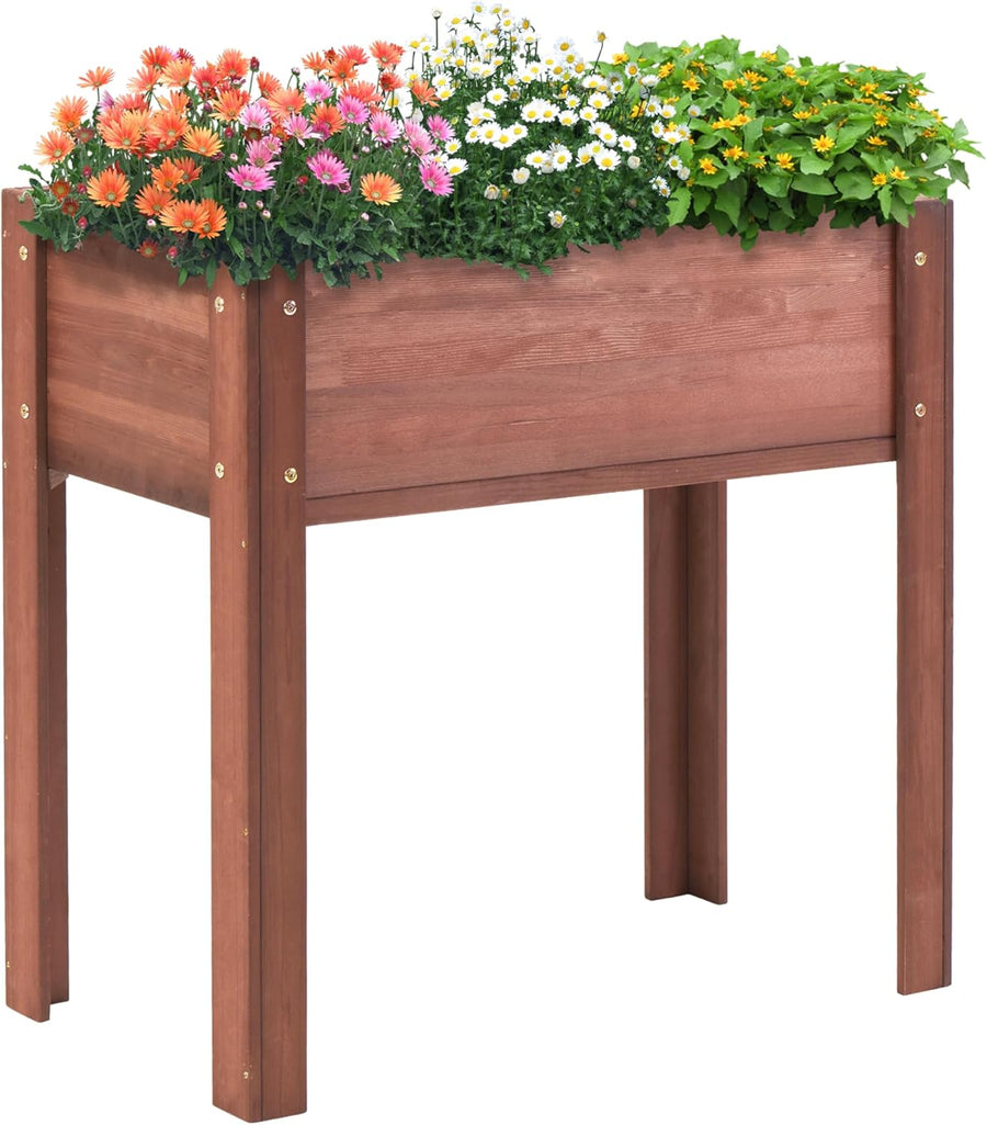 Raised Beds for Gardening, Outdoor Garden Bed Wooden W/Legs, Above Ground Elevated Flower Shrub Bed wiith Linner, Brown 40 x 20 x 31''