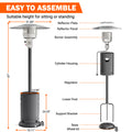 Patio Heater for Outdoor Use, 50,000BTU Propane Heater with Wheels and Adjustable Thermostat, Heavy Duty Stainless Steel Patio Heater, Freestanding Heater for Backyard, Deck, Garden, Silver