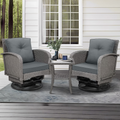 3-Piece Outdoor Swivel Rocking Chairs Set, Weather-Resistant Patio Furniture for Porch Backyard Poolside, with Coffee Table & Thick Cushions, Easy Assembly, Wicker 360° Swivel Rocker Bistro Set