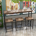 Modern High Top Table Set for 3, Rectangle Kitchen Dining Table Set Metal Frame, Small Space Counter Height Pub Bistro Set with 1 Table & 3 Stools, Natural