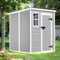 Large Storage Shed, 6ft Waterproof Resin Shed Lockable, All Weather Patio Garden Backyard Storage with Floor & Window & Vents, Sloped Roof Design