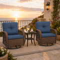 3 Pieces Patio Furniture Set, Outdoor Chair Set of 2 with Coffee Table, Porch Poolside PE Rattan Wicker Bistro Bar Set Cushioned, Heavy-duty Steel Frame Rattan 360°Swivel Conversation Set