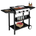 3-Burner Gas Griddle, 23'' Outdoor Propane Griddle Detachable, 30,000BTU Flat Top Griddle W/Side Table, Spice Rack, Patio Camping BBQ Grill Portable on Wheels