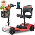 Mobility Scooters for Seniors, Adults Folding Mobility Scooters w/Basket, 24V Electric Scooter Wheelchair, Adjustable Seat, LED Light, Up to 12 Miles, Up to 330lbs, Red, 1-Year Warranty