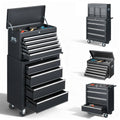 8-Drawer Tool Chest on Wheel, 2-IN-1 Rolling Tool Box & Cabinet Large Capacity with Detachable Top Box, Lockable Garage Organizer Cart with Sliding Drawers, Black