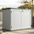 260GAL Shed and Outdoor Storage, All-Weather Waterproof HDPE Resin Deck Box with 3 Doors, Patio Outdoor Storage Cabinet Lockable for Garbage Cans, Lawn Mower and Tools