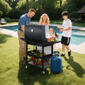 Upgraded Gas Grill W/Brush, 4-Burner Propane Grill Outdoor Barbecue w/Foldable Table & Hanging Basket, Portable Grill on Wheels, 36,000 BTU