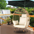 Wicker Egg Chair, Indoor Outdoor Egg Chair, Oversized Garden Porch Backyard Patio Lounge Chair, Beige Cushion