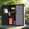 Outdoor Storage Cabinet, 49CU.FT Resin Shed with 2-teir Removable Shelf, Double-Door Plastic Shed w/Floor & Sloping Top, Waterproof Garden Poolside Deck Tool Storage, 67''H