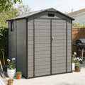6x6FT Outdoor Storage Shed, Plastic Resin Shed w/Floor and Window, Lockable Tool Bike Garden Patio Large Storage with Sloped Top, Drainage Holes, 30MPH Wind Resistance