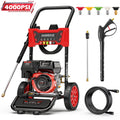 4000PSI Pressure Washer Gas Powered, 2.6GPM Power Washer Portable on Wheels, 210CC 4-Stroke Engine, Built-In Foam Cannon, Five Nozzles, 25 FT Hose, for Patio, Car, Driveway, Fence & Home Cleaning