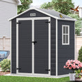 Outdoor Storage Sheds, 6x4FT Resin Shed with Floor Window, Plastic Bike Tool Shed Quick Assembly, All-weather Sloped Top, Double Door Design