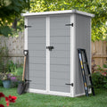 Shed, 4.4x2.2FT Outdoor Storage Shed, Patio Tool Storage Cabinet with 2-layer Foldable Shelf, Lockable Plastic Resin Shed with Floor for Garden Pool