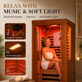 Seizeen Infrared Sauna with Red Light Lamp, 1-2 Persons Indoor Dry Sauna Room with 7 Carbon Crystal Heaters, Low EMF Okoume Wood Home Sauna Beaty Lamp, 7 Color Chromotherapy, Bluetooth Speaker