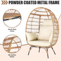 Wicker Egg Chair, Indoor Outdoor Egg Chair, Oversized Garden Porch Backyard Patio Lounge Chair, Beige Cushion