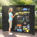 4.6x3FT Resin Storage Shed, Outdoor Lockable Cabinet with Floor and 2-Tier Shelf, Quick AssemblyDouble-Door Plastic Shed w/Floor & Sloping Top