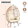 Wicker Egg Chair, Indoor Outdoor Egg Chair, Oversized Garden Porch Backyard Patio Lounge Chair, Beige Cushion