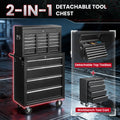 8-Drawer Tool Chest on Wheel, 2-IN-1 Rolling Tool Box & Cabinet Large Capacity with Detachable Top Box, Lockable Garage Organizer Cart with Sliding Drawers, Black