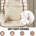 Wicker Egg Chair, Indoor Outdoor Egg Chair, Oversized Garden Porch Backyard Patio Lounge Chair, Beige Cushion