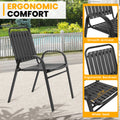 Clearance Outdoor Patio Dining Set for 4, Outdoor Furniture Plastic Table and Chairs, 5-piece Patio Set w/Square Table and Stackable Armchairs, Wood Grain Top, Heavy-duty Steel Frame, Black