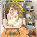 Wicker Egg Chair, Indoor Outdoor Egg Chair, Oversized Garden Porch Backyard Patio Lounge Chair, Beige Cushion