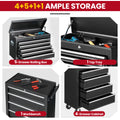 8-Drawer Tool Chest on Wheel, 2-IN-1 Rolling Tool Box & Cabinet Large Capacity with Detachable Top Box, Lockable Garage Organizer Cart with Sliding Drawers, Black