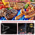 Upgraded Gas Grill W/Brush, 4-Burner Propane Grill Outdoor Barbecue w/Foldable Table & Hanging Basket, Portable Grill on Wheels, 36,000 BTU