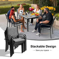 Patio Dining Set of 7, Outdoor Table and Chairs Textilene Design, Patio Furniture with Rectangle Plastic-wood Table, Space-saving Dining Table Set Stackable Design, Gray