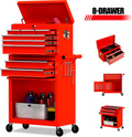 Seizeen Tool Chest, 2-IN-1 Rolling Tool Chest & Cabinet Double Door, Lockable Tool Box Organizer On Wheels with 8 Sliding Drawers, Hidden Double Tool Box, Red