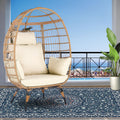 Wicker Egg Chair, Indoor Outdoor Egg Chair, Oversized Garden Porch Backyard Patio Lounge Chair, Beige Cushion