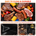 BBQ Grill, Seizeen 30,000 BTU 3-Burner Gas Grill Portable, Backyard Camping Propane Grill with Daul Zone, Foldable Table, Hanging Basket, Steel Brush, Universal Wheels
