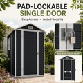 Seizeen 4 x 6 FT Plastic Storage Shed with Floor, Sloped Roof Outdoor Resin Shed with Window & Vents, Lockable Garden Tool Shed for Backyard Patio Lawn, Black