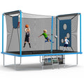 Seizeen Outdoor Trampoline for Kids, 8x12FT 3-in-1 Rectangle Trampoline W/ Enclosure for Adults, Heavy-Duty Frame, Basketball Hoop, Soccer Target, Shoe Bag, Ladder