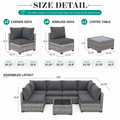 7 Pieces Patio Funiture Set, Outdoor Furniture Sectional Sofa Set,Manual Wicker Rattan Patio Conversation Set Heavy-duty Frame, with Cushions and Table, Gray