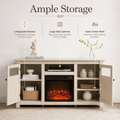 Seizeen Fireplace TV Stand for 60'' TV, 55''L Entertainment Center TV Cabinet, Farmhouse Media Console W/Large Storage, Remote Control for Fireplace, Infrared Heater & Virtual Flame, Gray Wash