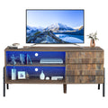 Seizeen TV Stand for 50in TV, Raised Entertainment Center with RGB LED Lights, Media Console TV Cabinet W/Metal Legs, 2 Storage Shelves & 1 Cabinets, Espresso