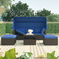 Outdoor Daybed with Canopy, Rattan Wicker Furniture Sectional Sofa with Retractable Canopy, Outdoor Sunbed with Cushions and Pillows