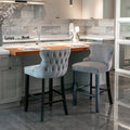 Seizeen Counter Height Bar Stools, Set of 2, Wing-back Velvet Dining Chairs with Soft Cushion, Solid Wood Legs, Button Tufted Decoration and Chrome Nailhead Trim, Gray