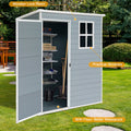 Seizeen 5x3FT Outdoor Storage Shed with Floor, Plastic Garden Tool Shed w/Lockable Door & Window, Waterproof Wood Grain Patio Storage Versatile Design