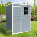 Seizeen 5x3FT Outdoor Storage Shed with Floor, Plastic Garden Tool Shed w/Lockable Door & Window, Waterproof Wood Grain Patio Storage Versatile Design