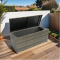 Seizeen Rattan Outdoor Storage Box, XL Wicker Deck Box & Cushion Storage Container, Waterproof Pool Box for Pool Accessories, 113 Gallon Patio Storage Box W/Inner Liner, Grey
